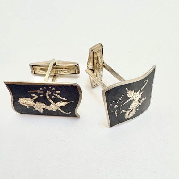 Antique Sterling Silver 925 Siam Dancing Girls Cufflinks Size 0.75" Length - Picture 2 of 11